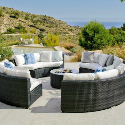 Tapicería, sofá circular y mesa de centro, con médula sintética, de terraza y jardín (367 - TJ106)